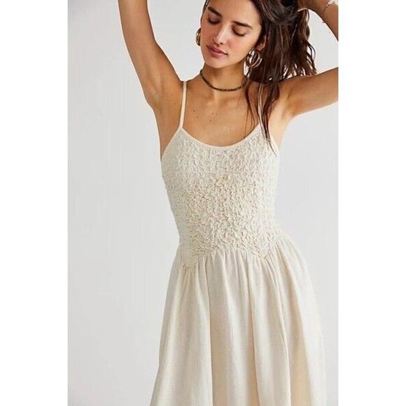 NWT FREE PEOPLE ENDLESS SUMMER Sz L SUMMER CHAPTER MIDI DRESS IVORY - Picture 2 of 3